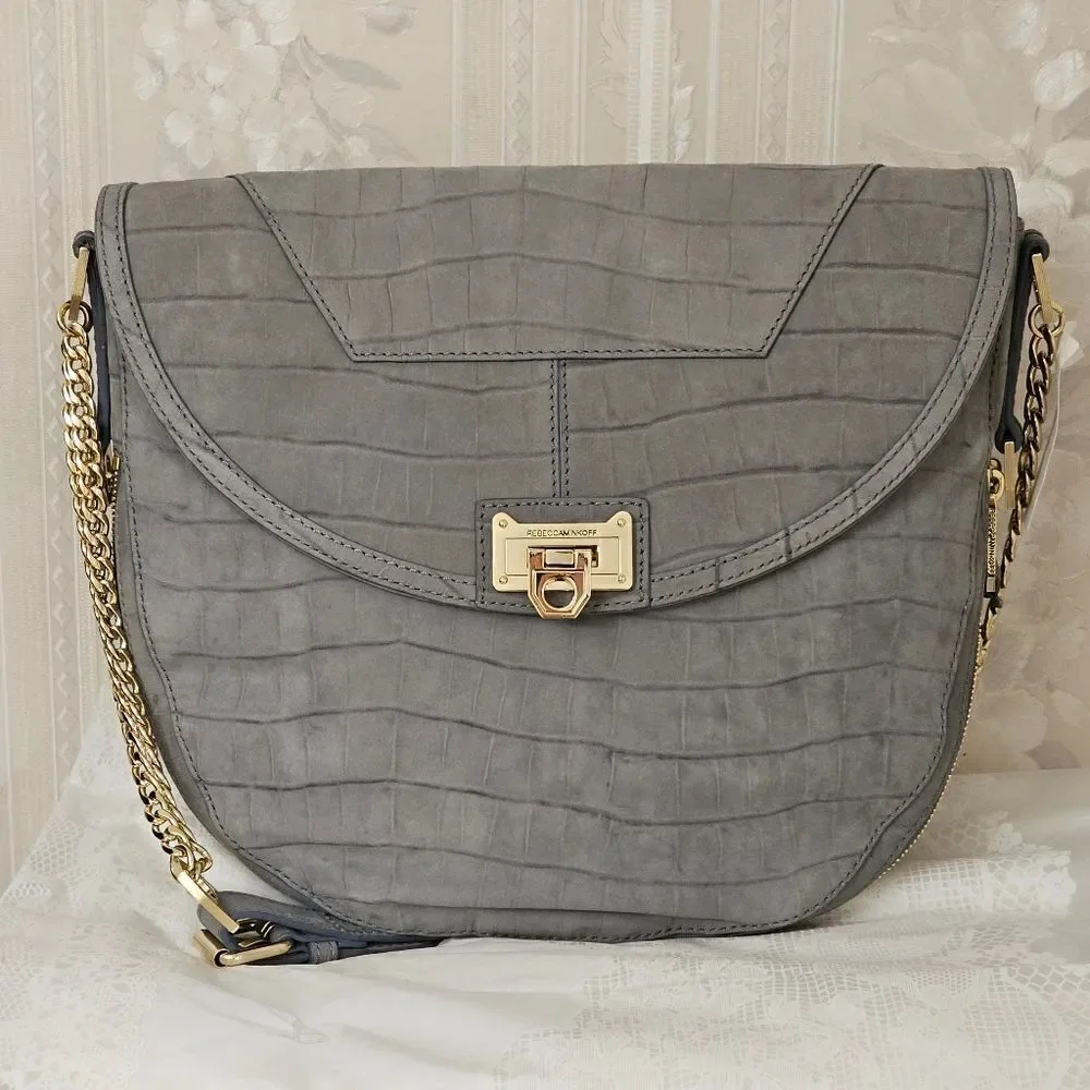 Rebecca Minkoff Collection Crocodile Embossed Suede Hobo Bag EUC